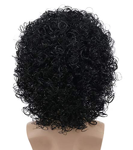 Image of karlery Mens Short Curly Black Mustache Beard Afro Wig California Rocker Disco Halloween Cosplay Anime Costume Party Wig (Black)