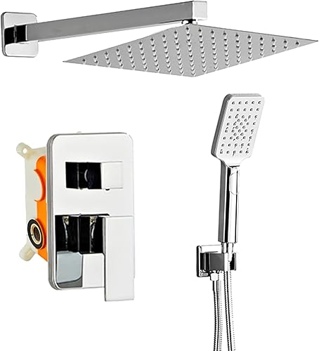 Anksaysh Sistema de ducha de baño, cabezal de ducha de lluvia de 8 pulgadas y montaje en pared de mano, juego combinado de ducha doble de lluvia de