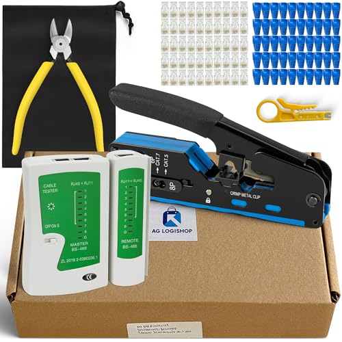 AG LogiShop Kit d'outils de sertissage RJ45 + pince + dénudeur de câble + testeur de connexion +...