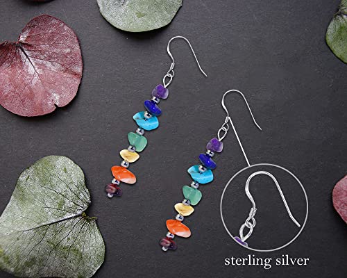 Sterling Silver Chakra Dangle Earrings For Women, Colorful Natural Stones Healing Crystal Earrings, Rainbow Jewelry For Meditation Yoga, Boho Earrings For Woman… #TOP2