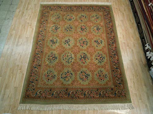 Brown Handmade 8 X 10 Jaipur (94 X 124 In) French Renaissance Design Rug #TOP1
