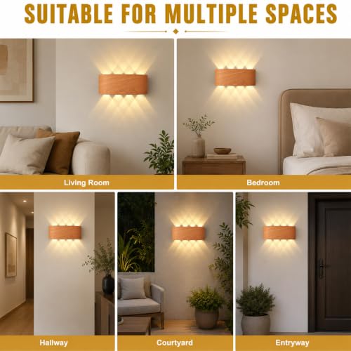 Aplique LED de pared CHEVVY 8W en color roble claro para iluminar el interior y exterior del hogar 7