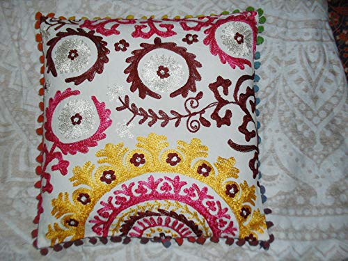 Housse de coussin multicolore indienne Suzani fait main pour lit et banc - 6