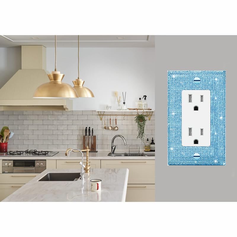 Image of Shiny Blue Rhinestones Switch Plates And Outlet Covers Light Switch Cover Decorative Wall Plate Light Switch Cover Outlet Cover Plate Rhinestone Bling Light Switch Or Outlets