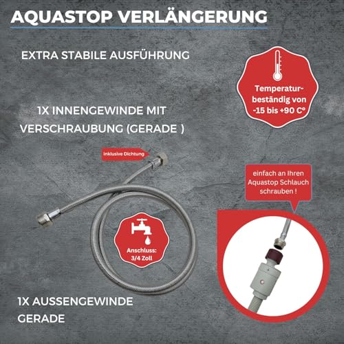 LICHTBLAU Knickfester Edelstahl Aquastopverlängerung I 1,0m I Anschluss 3/4 Zoll Waschmaschine Geschirrspüler I Panzerschlauch Gerade/Gerade inkl. Dichtung I universell verwendbar