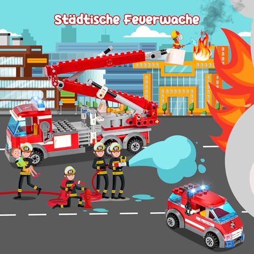 YOOHBERRYS City Feuerwehrstation Klemmbausteine, 827+ Teile Set für Kinder – Ansicht 2