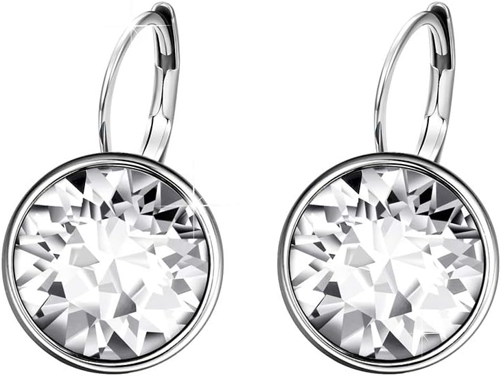XUPING Crystal Earrings for Women Gorgeous Fashion Round Austrian Gemstone Hoop Leverback Drop Earring Sparkling Jewelry Party Gifts