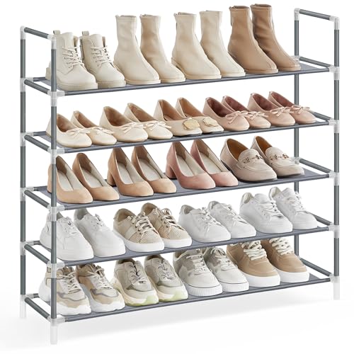 Image of SONGMICS 5-Tier Shoe Rack, Shoe Storage for Hallway Closet, Slim and Space-Saving, Metal Frame, Non-Woven Fabric Shelves, Grey ULSH055G01V1