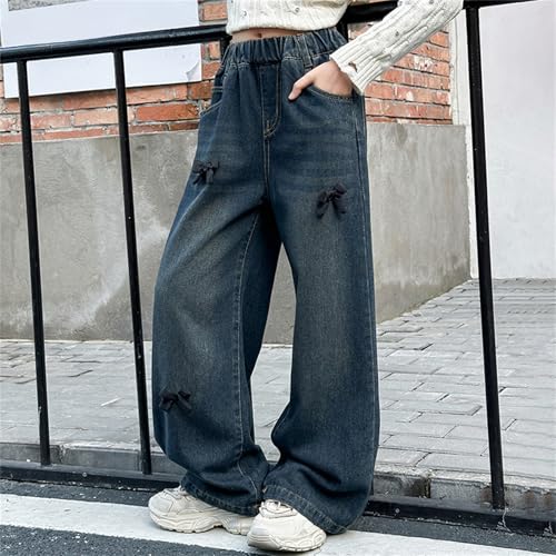 Teens Girls Baggy Y2k Jeans Kids Bow Elastic Waist Wide Leg Vintage Grunge Denim Pants Little Girl Punk Hip Hop Streetwear3