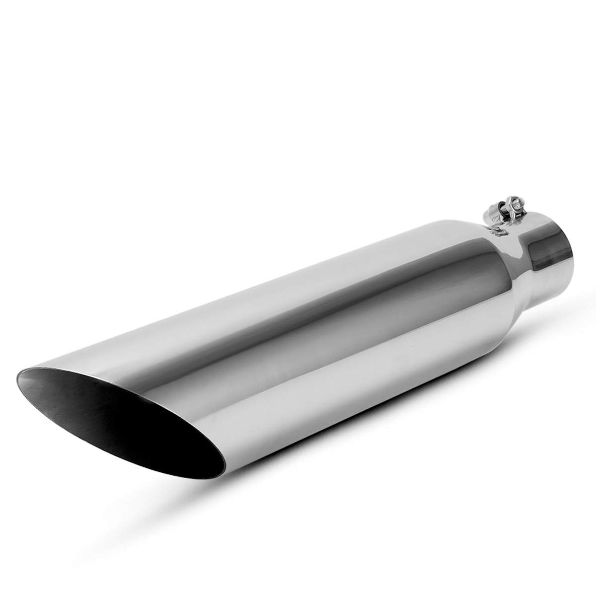 Jones Exhaust® PAC418SS - Stainless Steel Round Non-Rolled Edge Angle Cut Weld-On Polished Exhaust Tip (2.5 Inlet, 4 Outlet, 18 Length