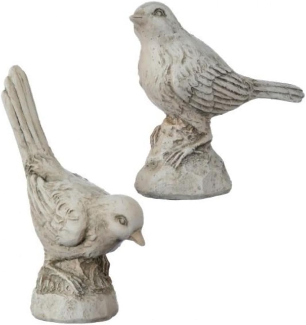 The Bridge Collection Distressed Bird Figurines - Set of 2 Rustic Songbird Sculptures - Vintage Inspired Decor for Indoor and Outdoor Display