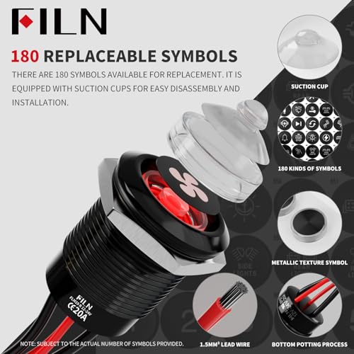 Image of 2-Pack 19mm Latching Push Button Switch IP67 20A 12V-24V Blue | Zink Aluminium 180 replaceable symbols for car truck motorcycle boat horn light fan pump control pre-wired easy install