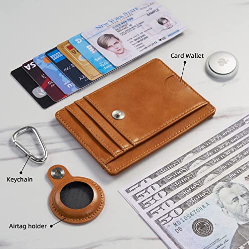 Mutural Slim Minimalist Wallet for Men with Detachable Case Holder for Airtag, Leather Front Pocket Wallet Credit Card Case (Brown)4