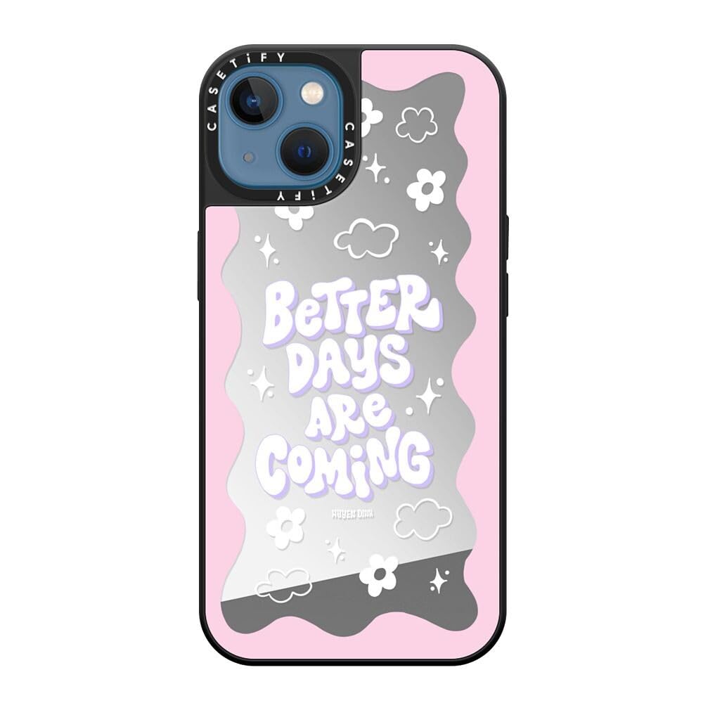 CASETiFY Funda Mirror para iPhone 13 [reflectante/protección contra caídas de 1.5 metros/compatible con Magsafe] - Better Days are Coming - Plata sobre negro