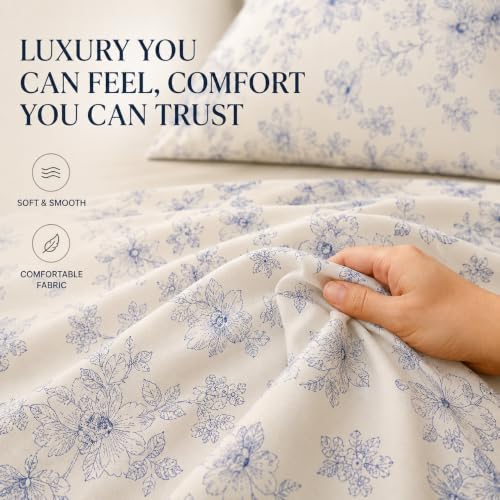 Image of BSB HOME 240 TC Premium Single Bed Bedsheet, Soft Floral Printed Bed Sheet, Elegant Cotton-Look Bedding with Stylish Floral Pattern Bedsheet for Bedroom, 60 x 90 Inches (152 x 229 cm) - Pearl