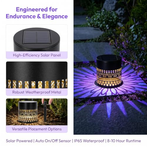 Solar Sunflower Projector Lights Outdoor, New Version Solar Mandala Light, 7 Color Changing Waterproof Wall Light Metal Fence Lights for Yard, Garden, Patio, Backyard Decoration, Multicolor, 1 Pack — view 3