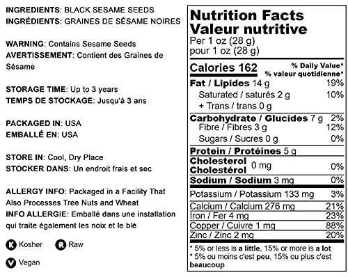 Miniatura 4 de Semillas de sésamo negro 12 onzas crudas sin casco Kosher Vegano a granel Kala Til