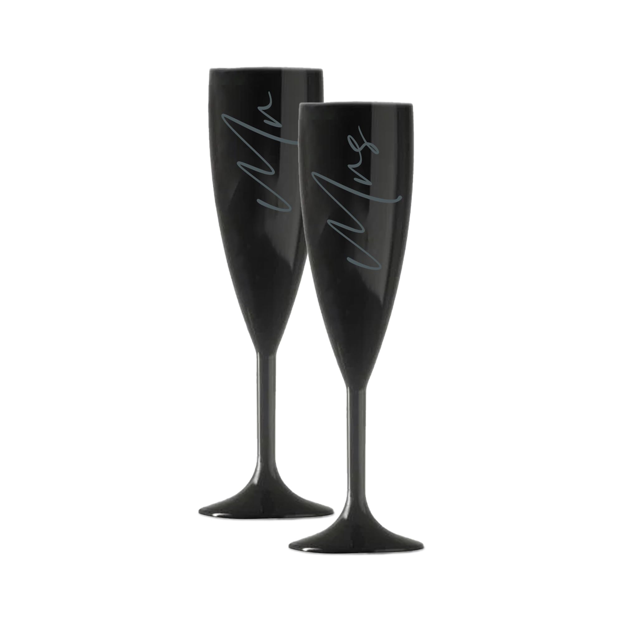 Print Maniacs Champagne Premium Black Flute Glass Bride Groom Mr Mrs Wedding Maid Honour Wine Cocktail Prosecco Celebrations Gift (Grey, Mr + Mrs Set)