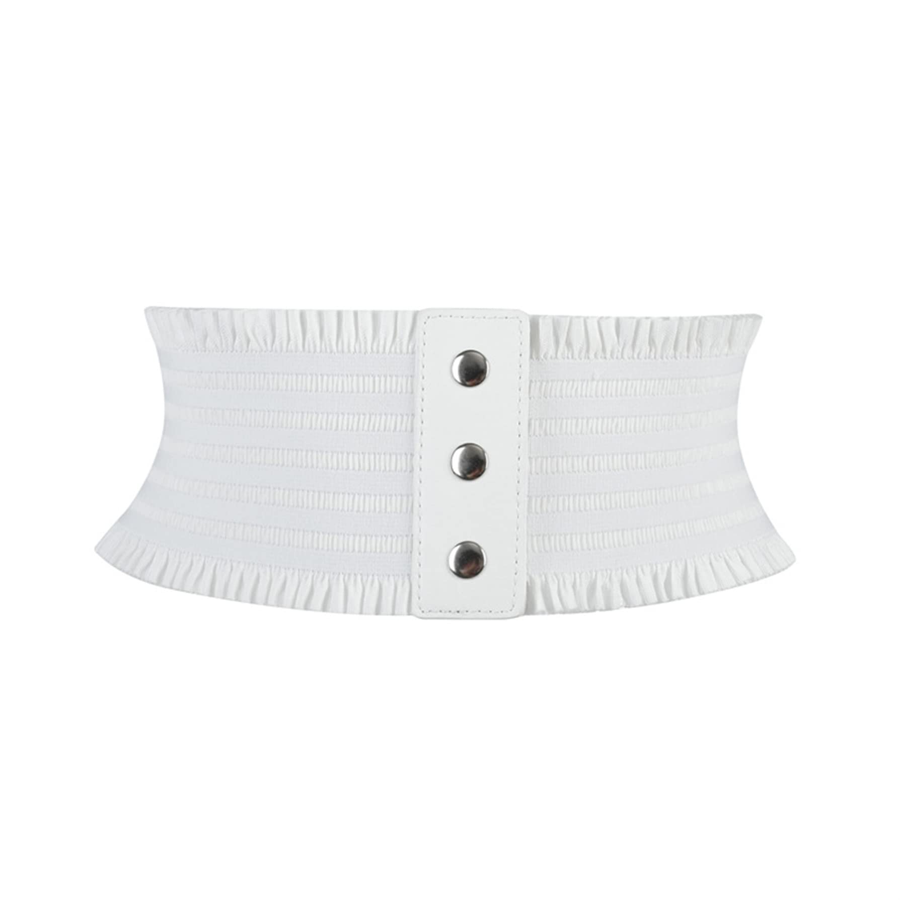 DAMAJI Womens Snap-Button Corset Belt Wide Elastic Belts for Dress Stretchy Waistband White