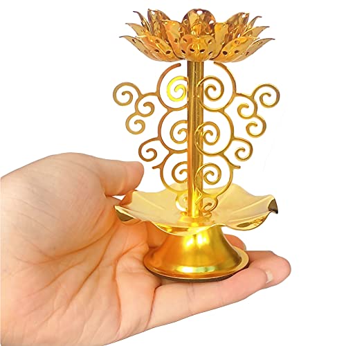 Diyas For Diwali Golden Handmade Oil Lamp Lotus Butterlamp Tealight Candle Holder Diya For Pooja Diwali Decorations For Best Housewarming Gifts, Indian Decor, Christmas, Yoga, Festival, Wedding(2Pcs) #TOP2