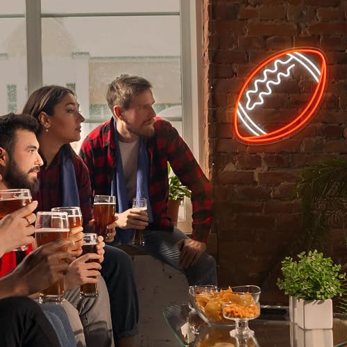 Image of CULOIS Football Neon Sign for Wall Decor,Football-Shaped Neon Light, Football LED Signs for Man Cave, Teens, Boys, and Girls' Bedrooms and Game Rooms. Neon Wall Signs Gift for Football Fans Teens