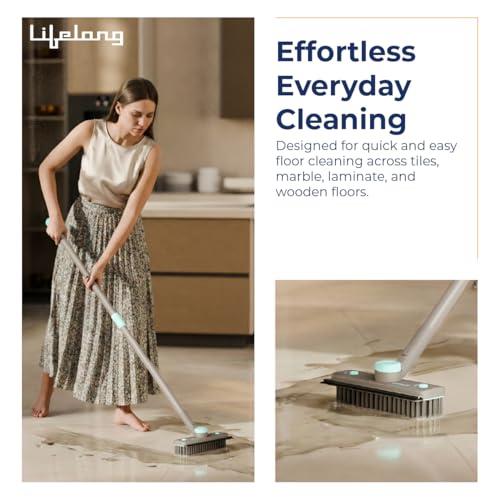 Image of Lifelong 4-in-1 Floor Cleaning Wiper Mop with Long Handle, 360 Degree Rotating Flat Mop for Home, Bathroom & Kitchen, Multi Surface Floor Cleaner with Scrubber Brush, Wet Dry Floor Wiper