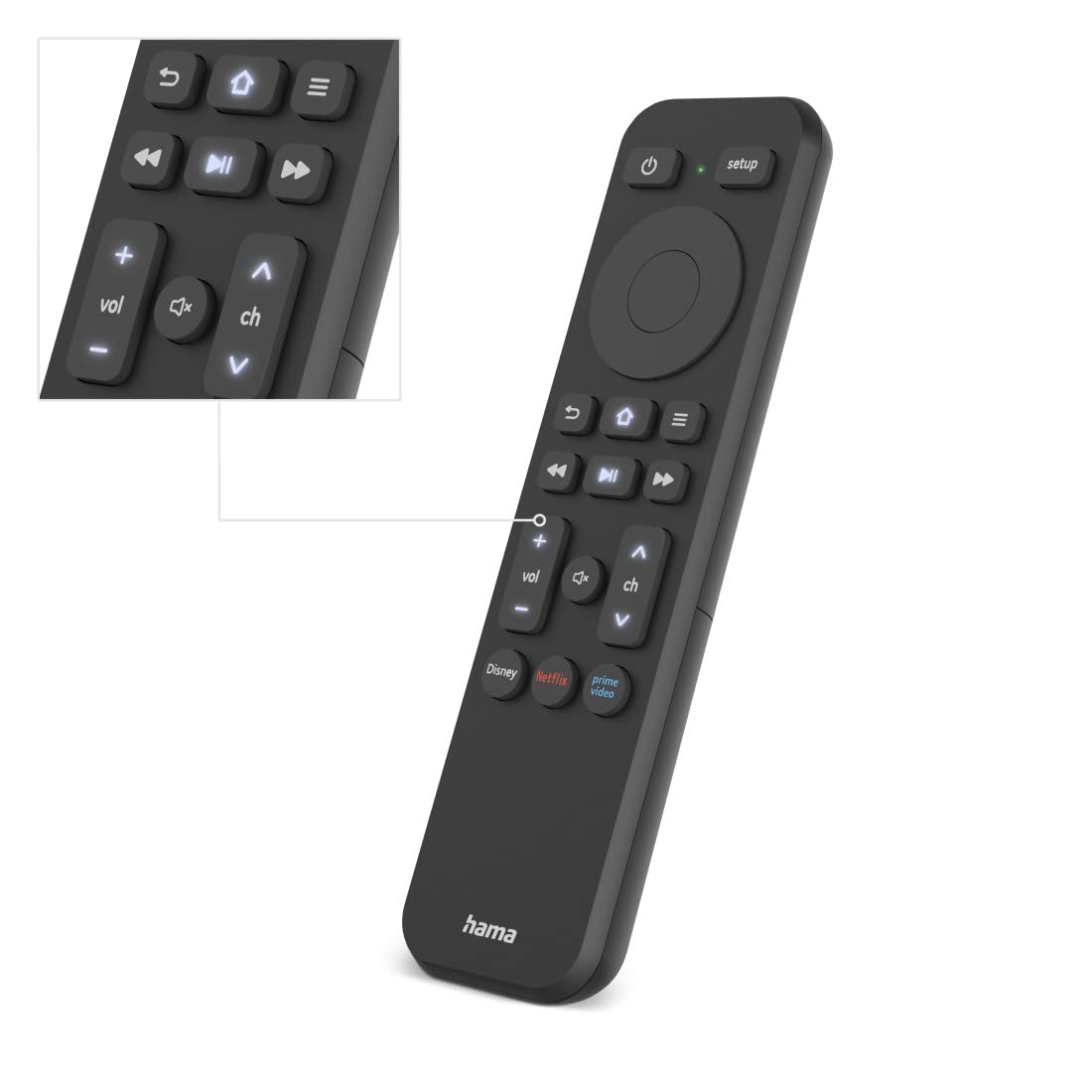 Hama Pilot uniwersalny 2w1 (zdalna kontrola przysick Disney+,Netflix, Prime Video, podczerwień, do telewizorów, szybki) czarny