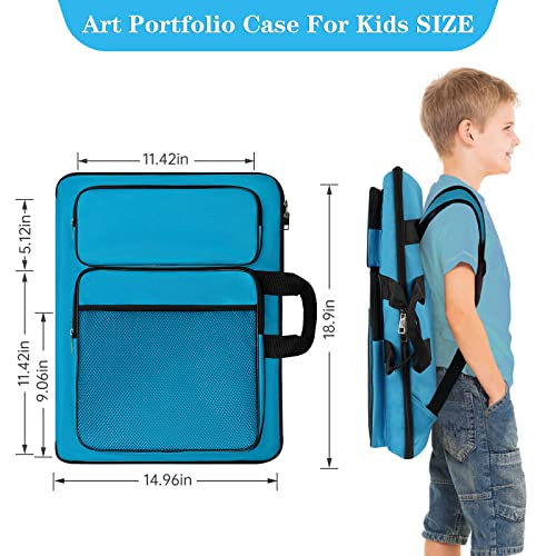 Treochtfun Art Portfolio For Kids Artwork, Art Bag Organizer 15X18 In For Children Drawing Lesson,A3 Artist Backpack Storage Sketchbook,Drawing Pencil,Art Set.empty Art Case(Blue) #TOP1
