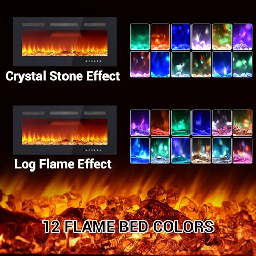 Image of Garvee 32.77 inchElectric Fireplace Wall Mounted & Recessed, Dual Heat Settings, Timer 1-8H, Low Noise, Remote & Touch Control, Realistic Flame Effects, Logs & Crystals Included, Slim Design for Any Room,