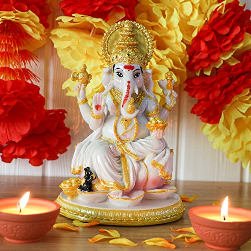 Hindu God Ganesh Chaturthi Figurine - 8.4”H Indian Idol Ganesha Statue Ganpati Elephant Hindu God Pooja Item Diwali Decoration Home Office Meditation Room Temple Mandir Altar Shrine Puja Decor #TOP2