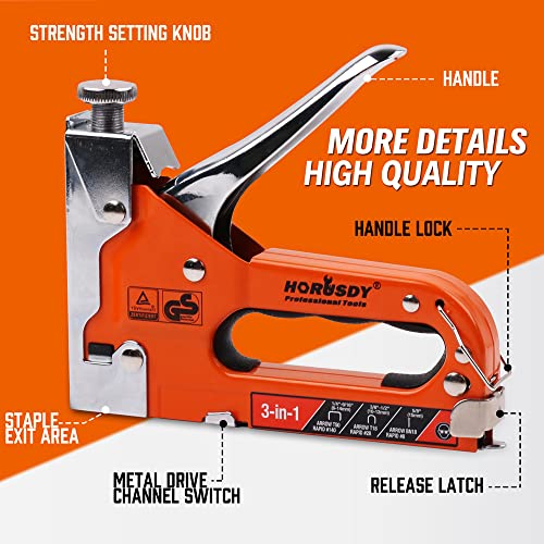 image for HORUSDY 3-in-1 Staple Gun Heavy Duty, Stapler Gun with 3000 Staples, U