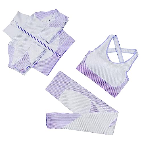 MJGkhiy Conjunto de 3 piezas de ropa deportiva para gimnasio, chándal de mujer deportivo completo elástico manga larga cremallera chaqueta corta y cintura alta leggings push up y sujetador conjunto