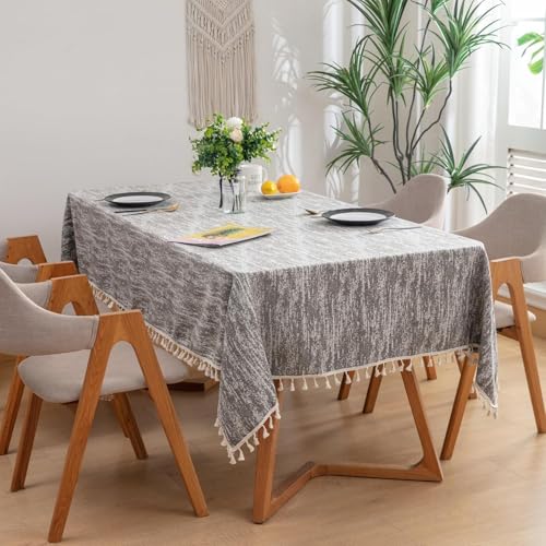 Waterproof-Farmhouse-Burlap-Tablecloth-with-Tassel-Cotton-Linen-Rustic-Embroidery-Table-Cloths-for-6-Foot-Tables-Tablecloths-Wrinkle-Free-Washable-for-Indoor-and-Outdoor-Parties-Party Waterproof Farmhouse Burlap Tablecloth with Tassel Cotton Linen Rustic Embroidery Table Cloths for 6 Foot Tables Tablecloths Wrinkle Free Washable for Indoor and Outdoor Parties Party