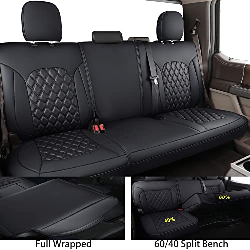 Huidasource Wrangler Jk Seat Cover 4 Door, Waterproof Leather Custom Car Seat Cover, Front&Rear Seat Cushion Protector Fit For Jeep Wrangler Jk 4-Door Sahara Sport Rubicon 2007-2017(Full Set/Black) #TOP2