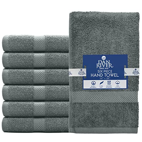 Image of DAN RIVER 6-Pack Premium Hand Towels (16x28 Inches) - 100% Cotton, Ultra Soft, Lightweight, Highly Absorbent Towels for Bathroom, Spa, Gym, Salon, Hotel, and Travel - Gray