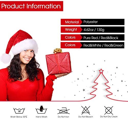 CITÉTOILE Santa Hat, Christmas Hat, Unisex-Adult Red Santas Hat Deluxe Velvet Father Christmas Hat Decorations Gifts Costume For Xmas Party Halloween