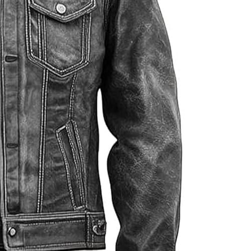Men's Distressed Trucker Jacket - Genuine Leather Vintage Western American Style Trucker Jacket Men3