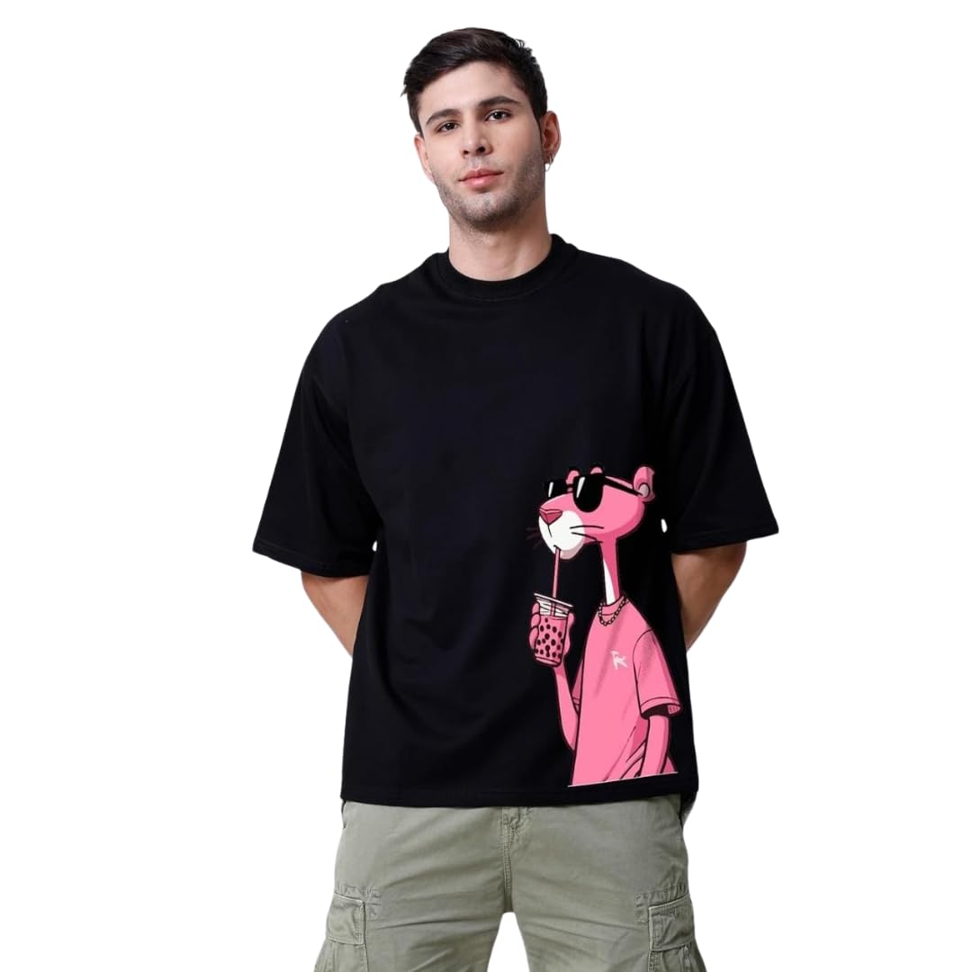 Men's Pink Panther Graphic T-Shirt, Oversized Cartoon Print, White (in, Alpha, L, Black)-image-1