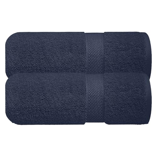 Image of Sulfar 100% Combed Cotton, Quick Drying Highly Absorbent Thick Bathroom Towels, Luxury Bath Towel Set (Pack of 2, 70 X 140 cm) - 600 GSM (Navy)