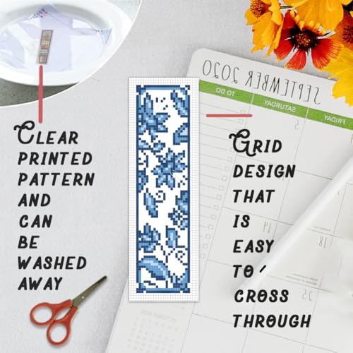 Image of BEUNITONE Cross Stitch Bookmark Kit 6 Pcs Watercolor DIY Bookmarks Cross Stitch Kits for Beginners Birds Flower Stamped Embroidery Bookmark with Landscape Patterns Craft Kit for Gifts 8''x2.4''