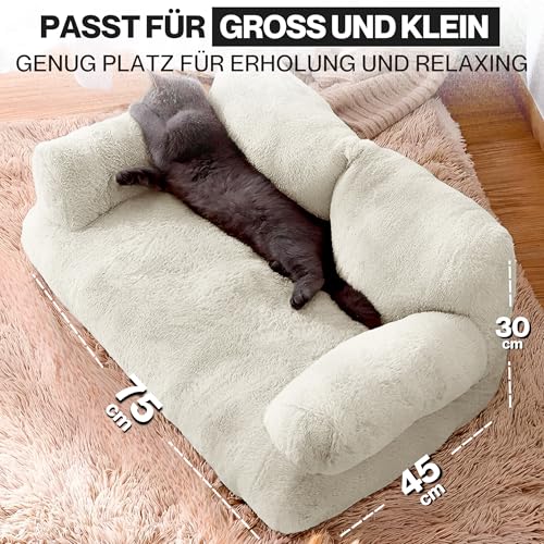 noviclass® Katzensofa Simba Katzen Hundesofa | Inklusive Mini-Kissen | 70x48cm | Katzenbett Hundebett kleine Hunde | Flauschig ausreichend gefüttert | Bezug abnehmbar (Creme)