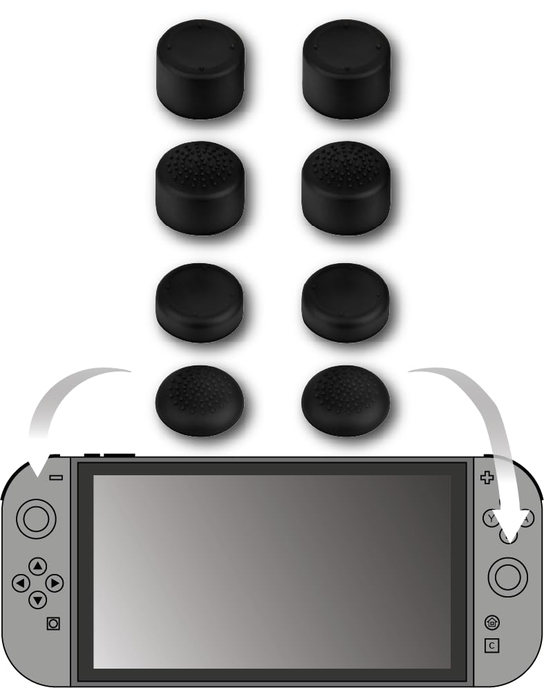 Konix Pack de 8 protectores de joystick para mandos Joy-Con Nintendo Switch 2 - Altura ajustable - Negro