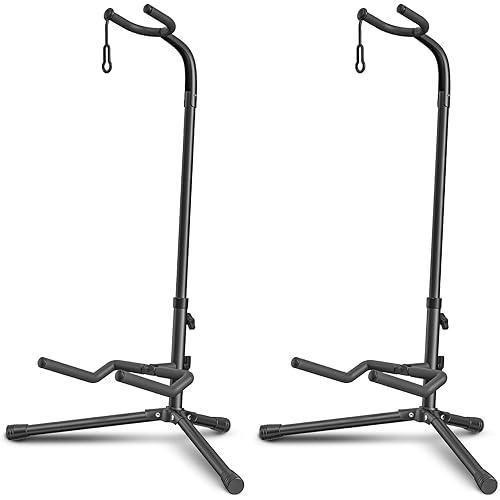 GLEAM Guitar Stand - Adjustable for Electric, Acoustic Guitars and Bass, Guitar Accessories (Pack of 2), Black