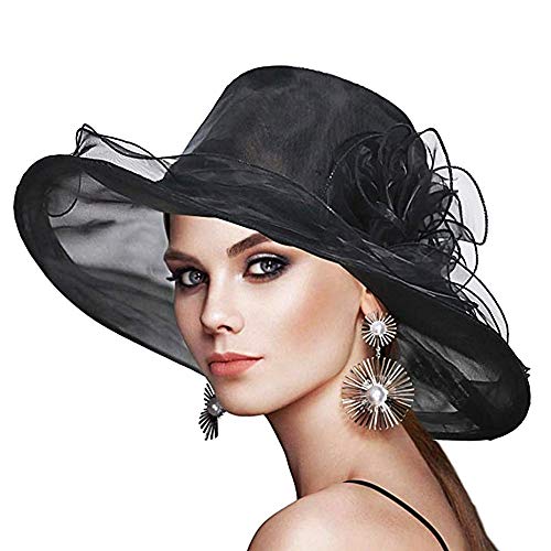 Ceremonia de Sombrero Mujer - Negro - Elegante - ala Ancha - Dama de Honor - Idea de Regalo de cumpleaños Cover