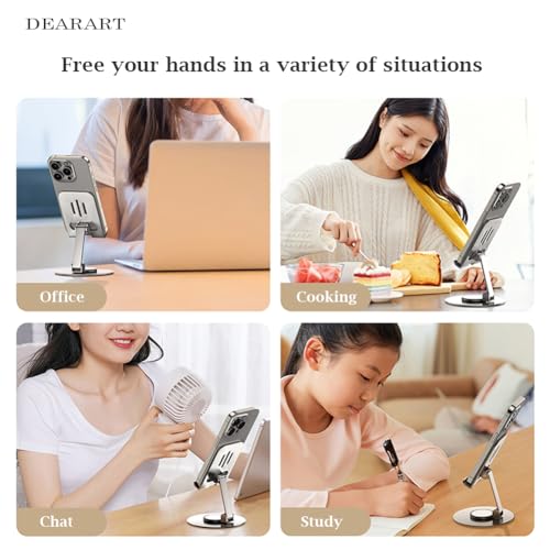 Image of DEARART Grey Cell Phone Stand, 360 Adjustable Phone Stand for Desk, Foldable Phone Holder Fully Carried Easily, Disc Base