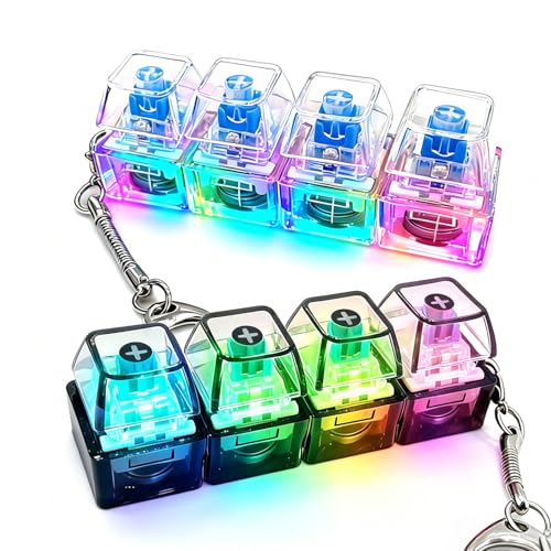SOMAREM 2 Pack Keyboard Fidget Keychain with LED Lights, 4-in-1 Stress Relief Clicker Toy, Keyboard Button Finger Clicker for Anxiety Relief, Sensory Decompression Toy for Kids & Adults (Transparent)