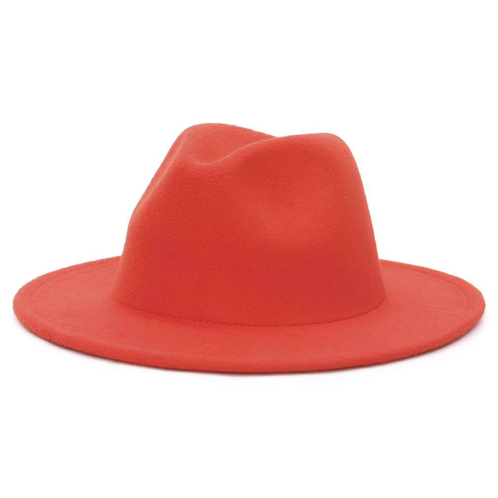 Gemvie Unisex Orange Red Vintage Wool Fedora Hats Mens Womens Elegant Wide Brim Jazz Panama Hat Trilby Felt Hats -M