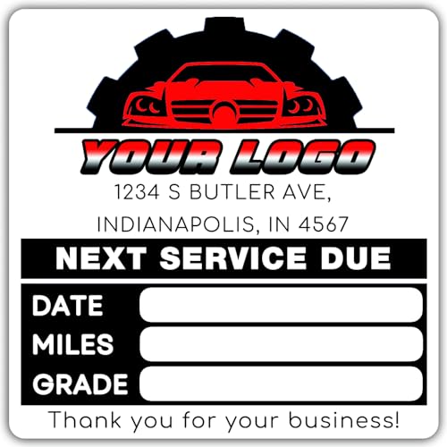 Custom Oil Change Stickers with Shop Name Logo, Next Service Due Labels Bulk for Windshield Window,...