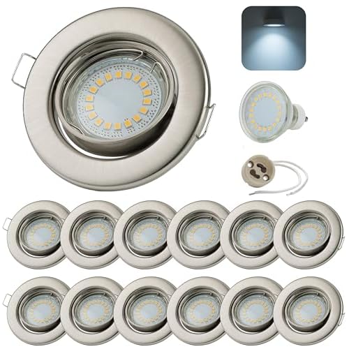 sweet-led 12er set Einbaustrahler Schwenkbar, 5W 450Lumen LED 230V, GU10 Fassung, Einbauleuchte Deckeneinbaustrahler Einbauspot Deckeneinbauleuchte Deckenspot, EEK A+ (chr.geb.-kaltweiß)
