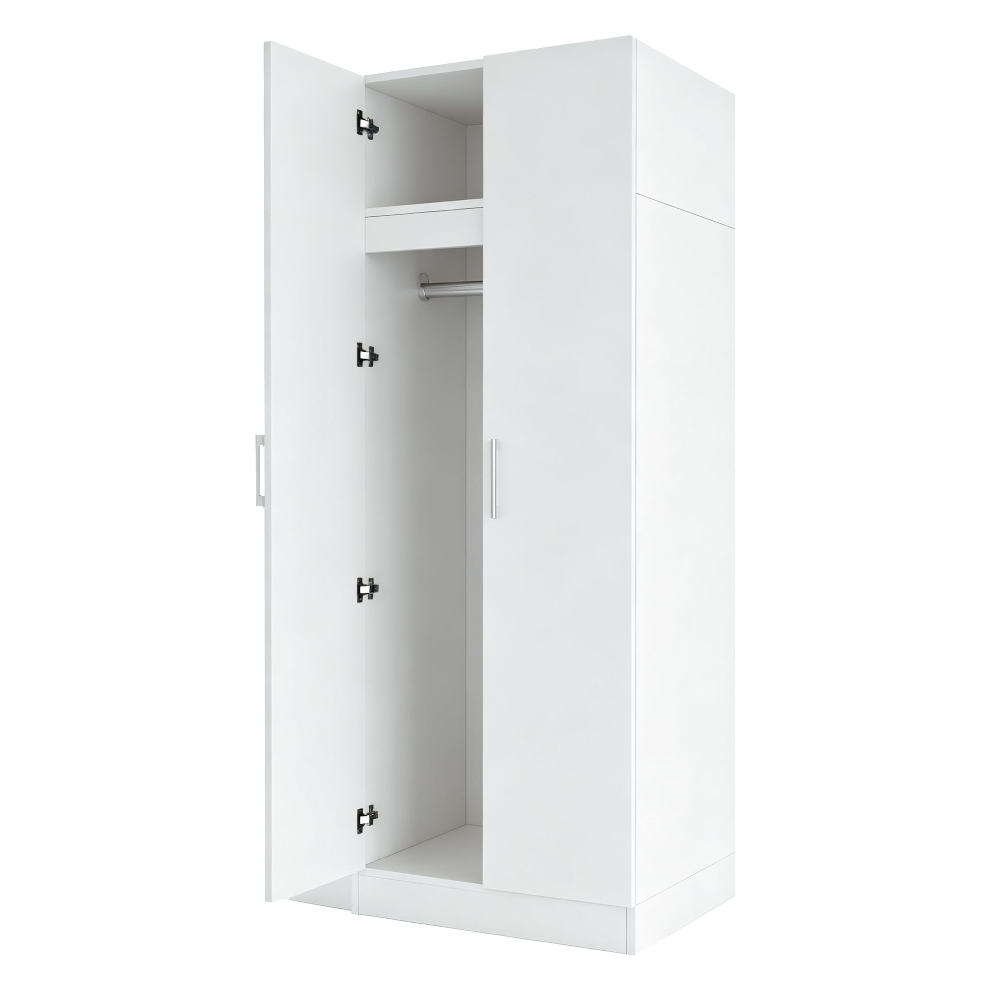 2-türig Kleiderschrank mit Regalböden und Schubladen, Zweitüriger Schrank Garderobenschrank Mehrzweckschrank für Schlafzimmer, Kinderzimmer Flur & Büro, Weiß, 90x55x170 cm